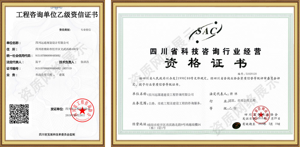 四川远通规划设计有限公司资质荣誉